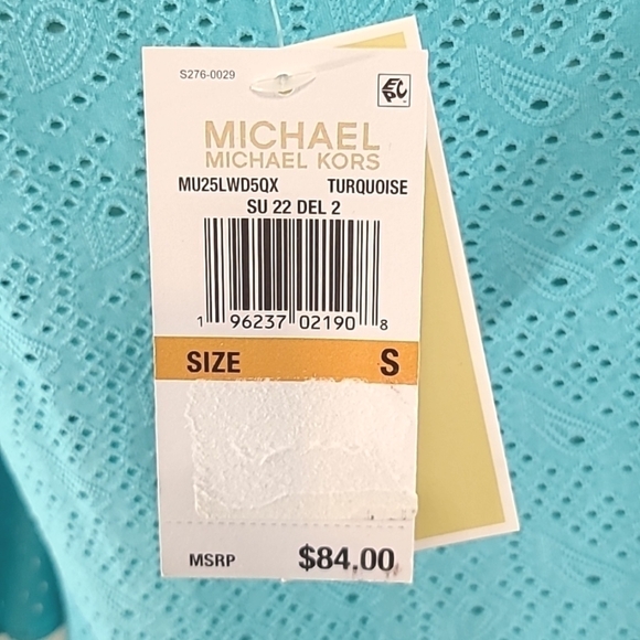 *NWT* MICHAEL MICHAEL KORS Turquoise/Light Blue Cold Shoulder Ruffle Top, size S - Picture 7 of 8